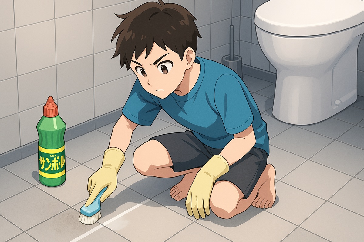 サンポールでのトイレタイルの黒ずみの落とし方と手順
