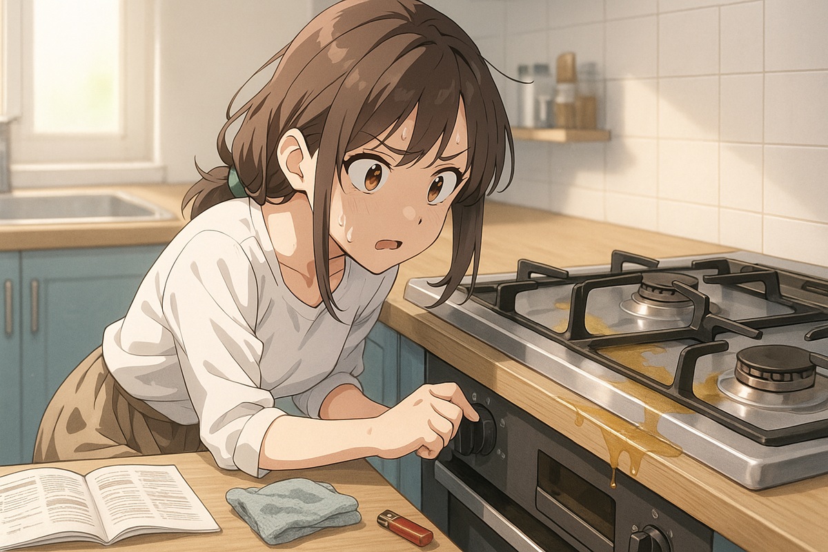 コンロに油をこぼしたせいで火がつかないときの原因と対処