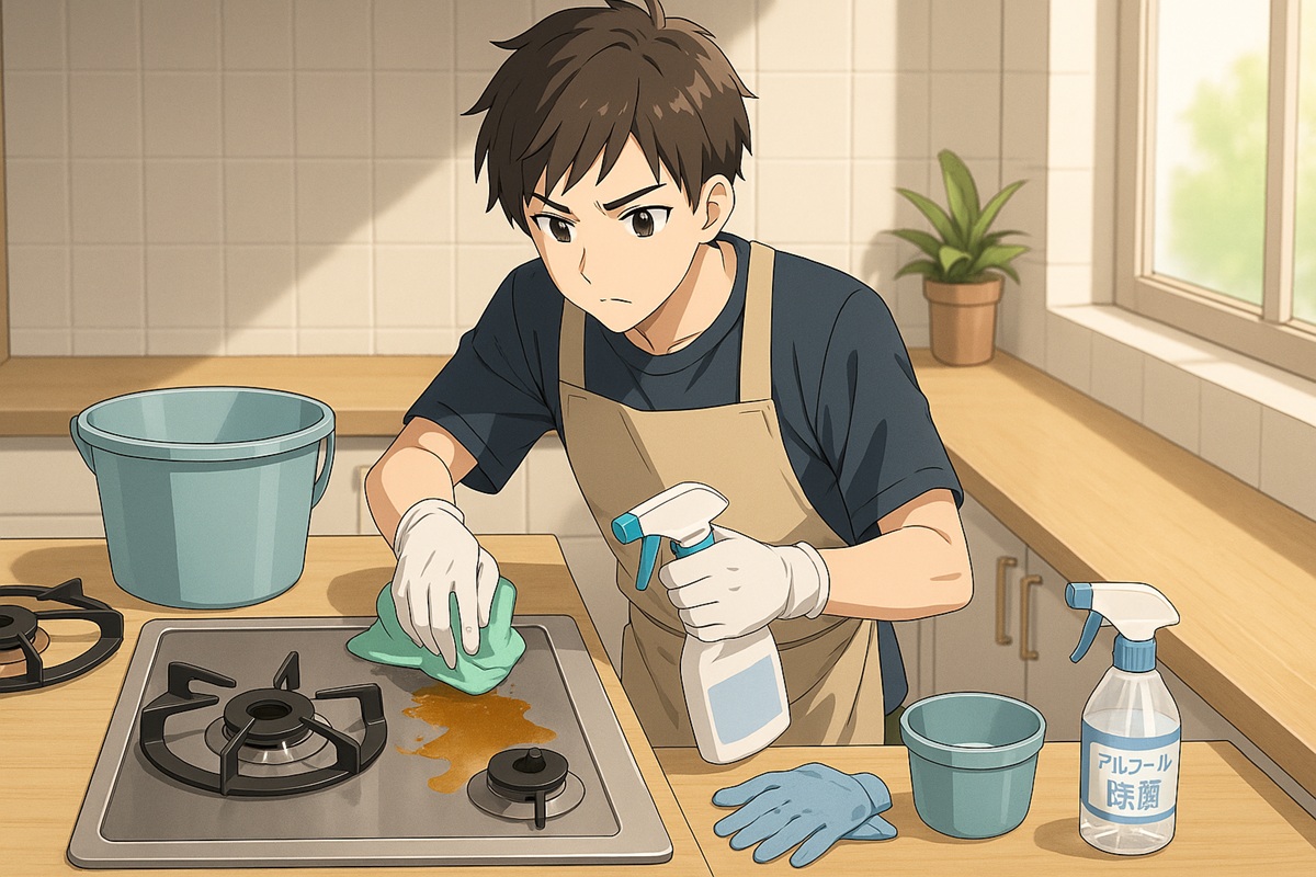 コンロの油の吹きこぼれ処理を効率的に行う方法