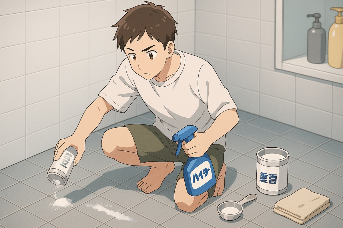 お風呂タイル掃除での重曹・ハイターの使い分け